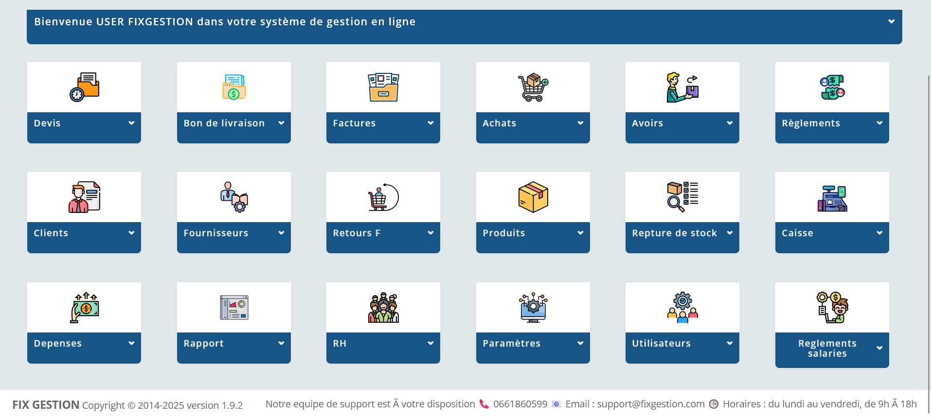 Aperçu tableau de bord FIX GESTION